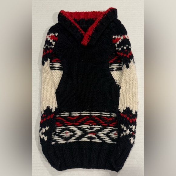 Chilly Dog 100% Wool Dog Sweater | Nordic Fair Isle Snowflake Knit | Red&Navy - Picture 3 of 4